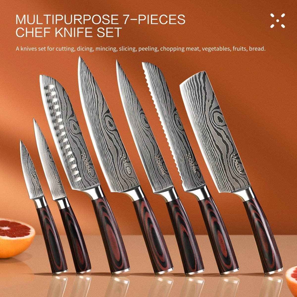 OSERM Kitchen Knife Set with Free 8'' Chef Knife